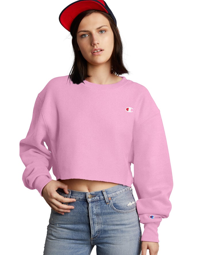 Champion Reverse Weave Cropped Cut-Off Crew - Naisten Pinkki Collegepaita - Suomi 3197204-CK